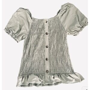 Btween Smocked Olive Green Glitter Short Sleeve Top Girls Size 10 Cap Sleeve